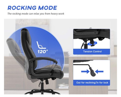 Big and Tall 500lbs Wide Seat Ergonomic Desk Chair with Lumbar Support Arms H... - Picture 2 of 7