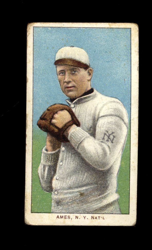 1909 T206 Red Ames HANDS AT CHEST New York National Sovereign 150 Rare Back GOOD