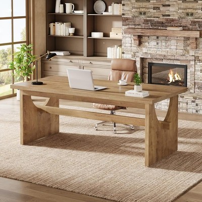 63-Inch Executive Office Desk, Large Farmhouse Computer Desk Study Writing Table
