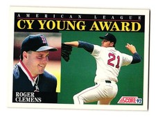 1992 Score Award Winners #790 Roger Clemens Cy Young Boston Red Sox