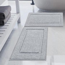 Bathroom Rugs Set Non Slip Washable Microfiber Bath Mat 20x32 16x24 Grey 2PC
