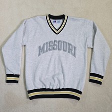 VTG Missouri Tigers V Neck Sweater Men's XL Gray NCAA College Football Russell