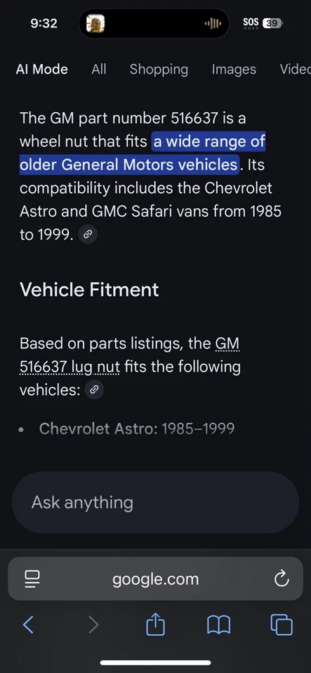 批量 5 件 全新 原始设备制造商 通用 516637 凸耳螺母 1/2 英寸 - 20 SAE 适合 1985 - 1999 年 雪佛兰 Astro GMC — 第 2/4 张图片