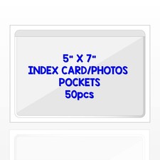 Clear Adhesive 5" x 7" Index Card Pockets with Top Open for Loading, 50 Pack,...