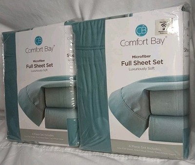 Lot Of 2 Comfort Bay Full Size Sheet Set Blue 3pc Microfiber Luxuriously Bedding