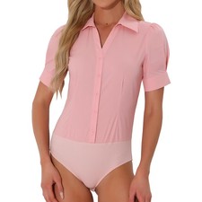 INSPIRE CHIC Women's Office Button Down One-Piece Short Sleeve Bodysuit