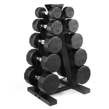 150 LB Coated 12-Sided Dumbbell Weight Set with Vertical Rack