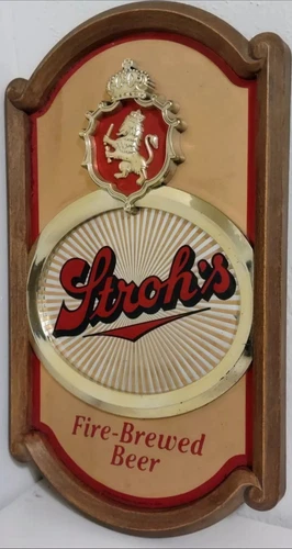 Stroh's Brewery Sign Stroh's Co. Of Detroit Fire-Brewed Beer Sign Vintage 1985