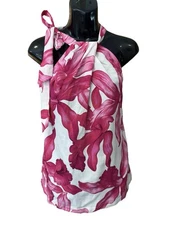 Tommy Bahama Linen Blend Tropical Floral Tie Neck Halter Top Women's size XXS