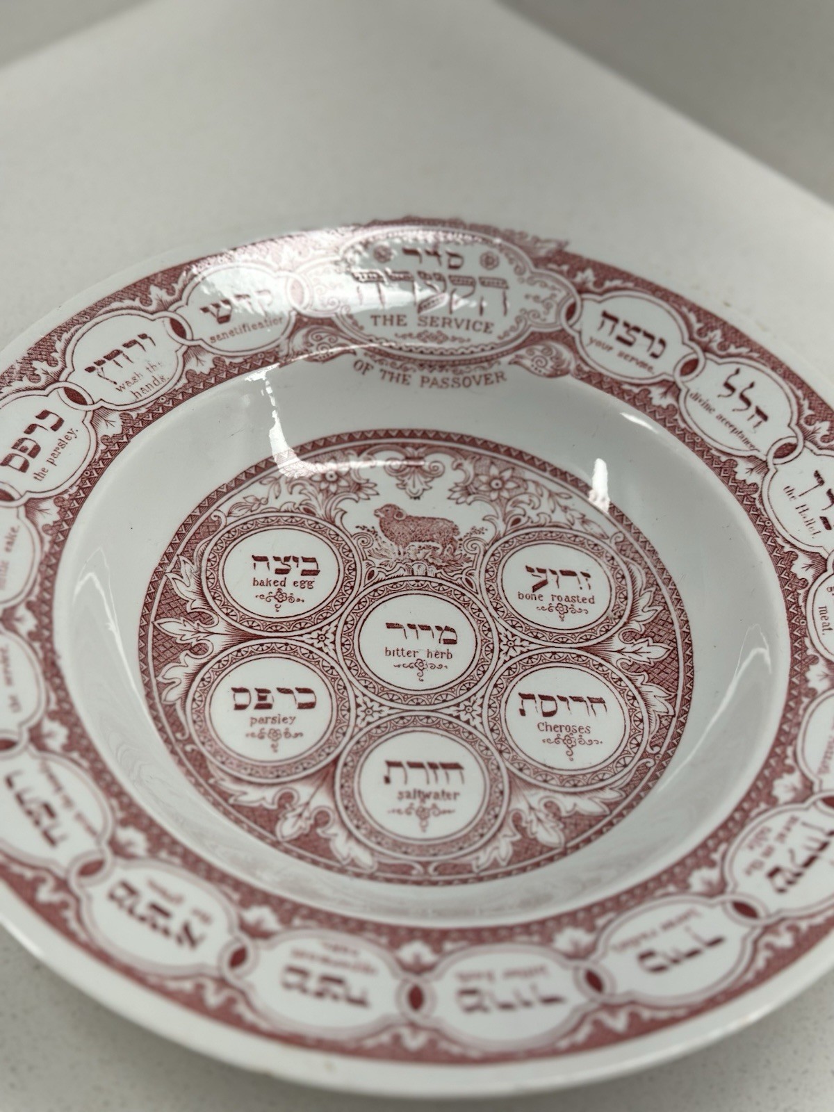 Antique Judaica Ridgways Bardiger Tepper Passover Seder Plate Red London England