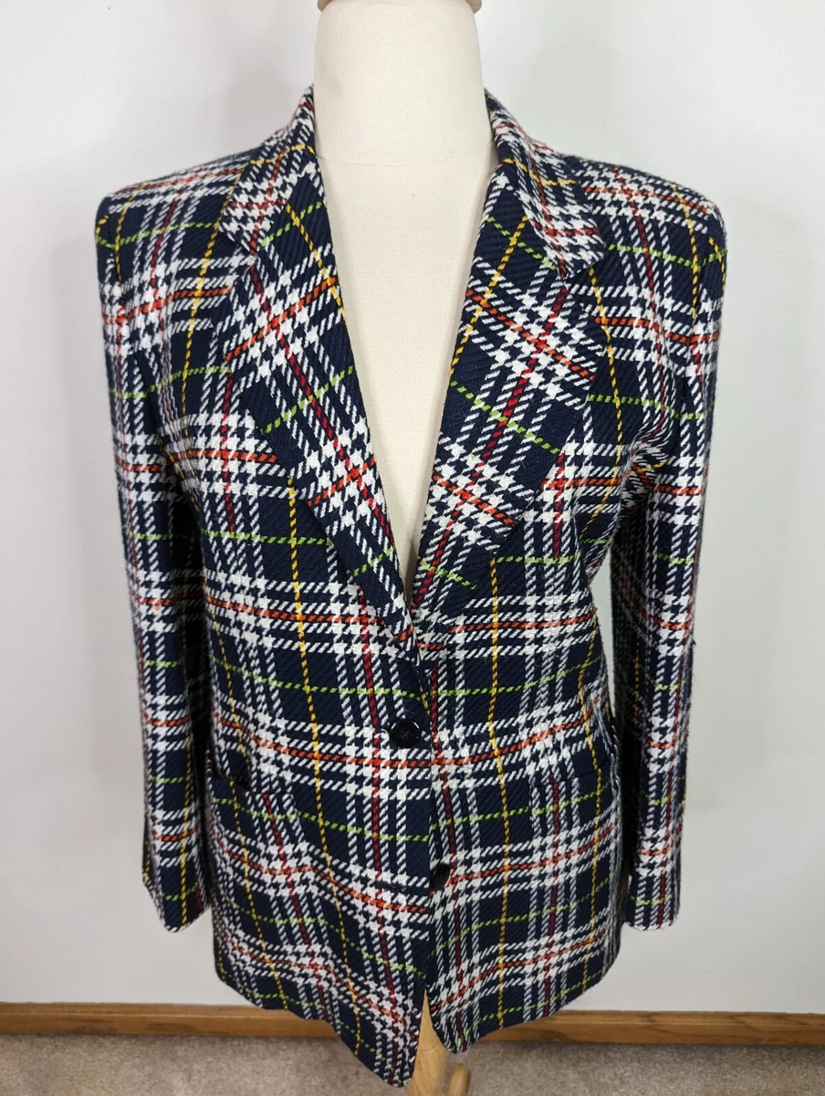 Vintage 80/90s Oversize Blazer Jacket Sport Coat Women's Large 14/16 Plaid  Blue
