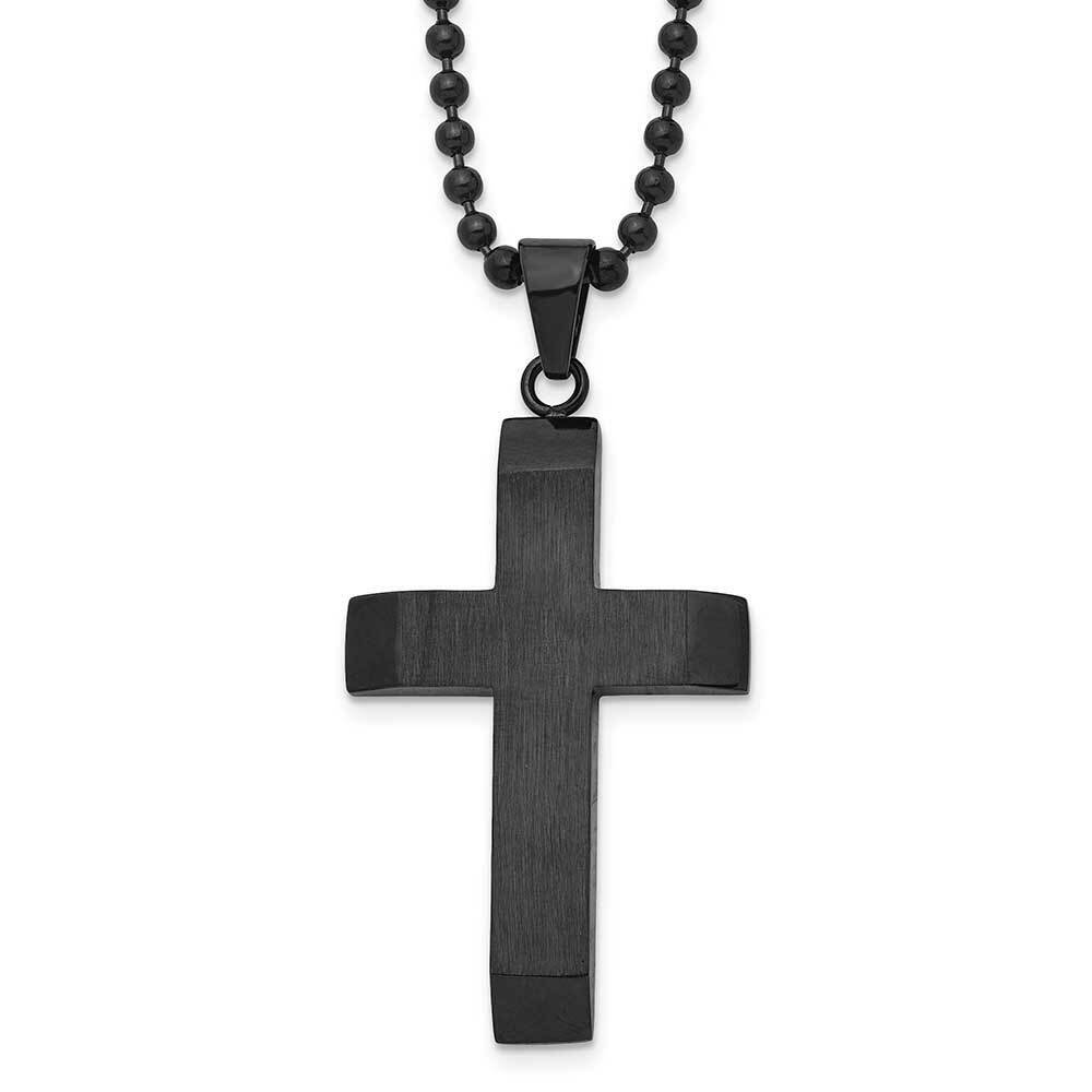 ★LECYTO★ Crystal Cross NecklaceBlack Stainless Steel Brushed & Polished Black IP-plated Cross