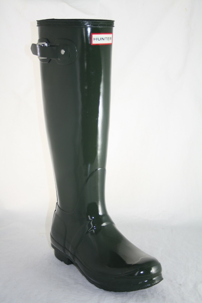 WOMEN'S HUNTER ORIGINAL TALL GLOSS OLIVE WATERPROOF RAIN BOOT SIZE