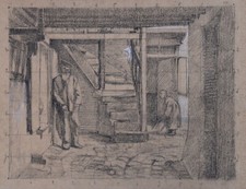 Pierre Henri Vaillant (1878-1939) (62) - fusain - scène d'intérieur