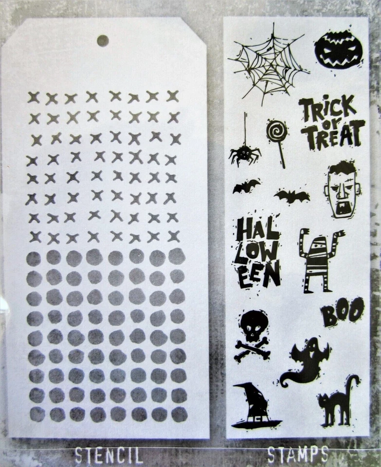 Juego de estampillas y plantillas cosidas punteadas de Halloween de Tim Holtz THMM147 Foto 2 de 2