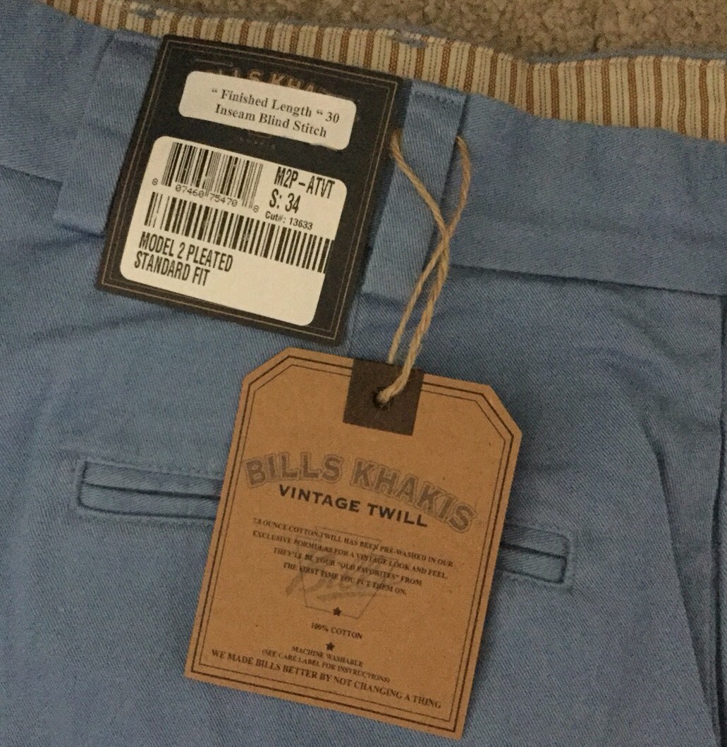 BRAND NEW-Bills khakis M2P-ATVT SZ 34X30VINTAGE TWILL Light Blue
