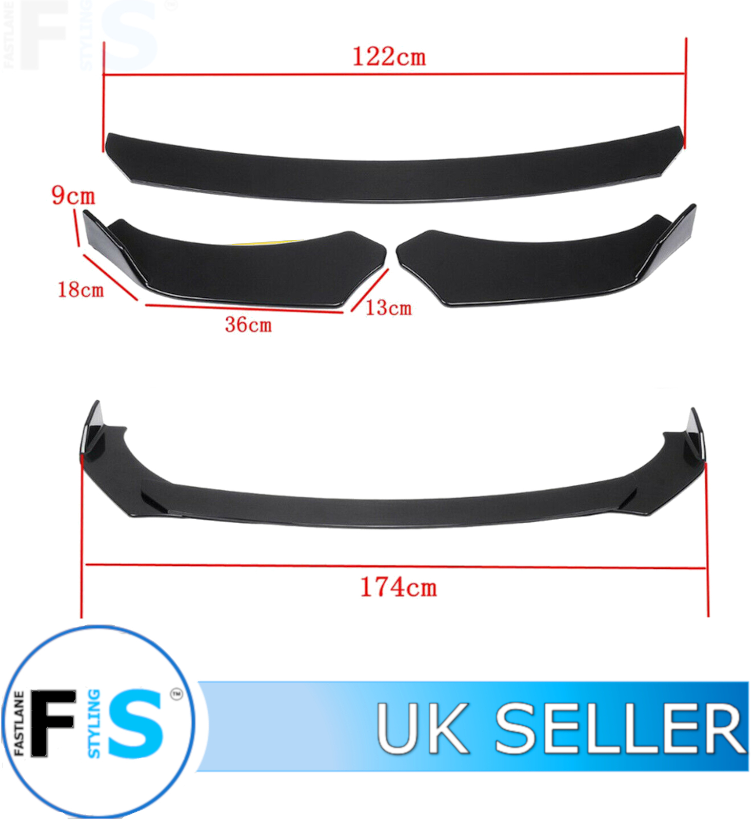 UNIVERSAL 3 PCS FRONT SPLITTER FRONT LIP SPOILER GLOSS BLACK ROUND ...