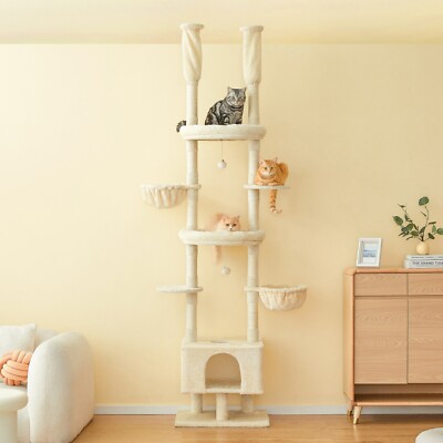 92.9''-102.4'' Adjustable Multi-level Cat Tree Tower Activity Center Playing Rest.
