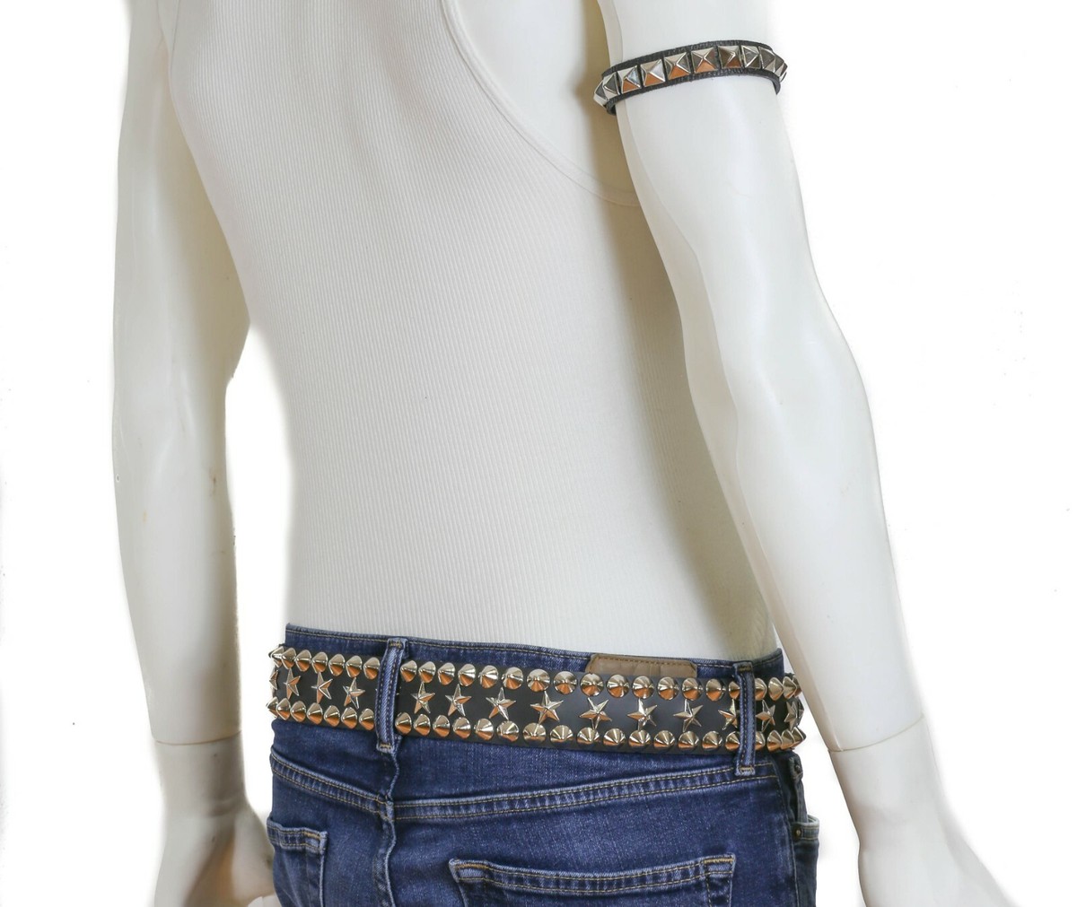 1148 Vintage Star Studded Buckle Leather Waist Belt Punk Gothic Cowboy Stud and Star Genuine Cowhide Leather Belt USA Made Punk  main image 3