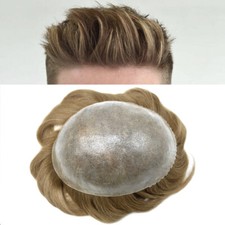 Mens Hair Replacement System Full Poly Thin Skin Toupee Units Human Hair Piece