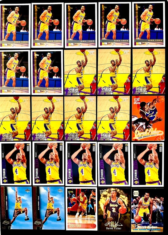 DEREK FISHER 25 NM/MT ROOKIE CARD LOT-INSERTS/RARITIES-LOS ANGELES LAKERS-LOOK!