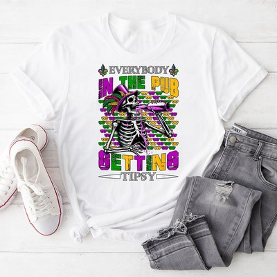 Everybody In Pub Getting Funny Tipsy Mardi Gras Skeleton Unisex T-Shirt