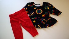 NEW Vintage 90s Baby Girls Red Geometric Velour Outfit Cotton Resources 12M