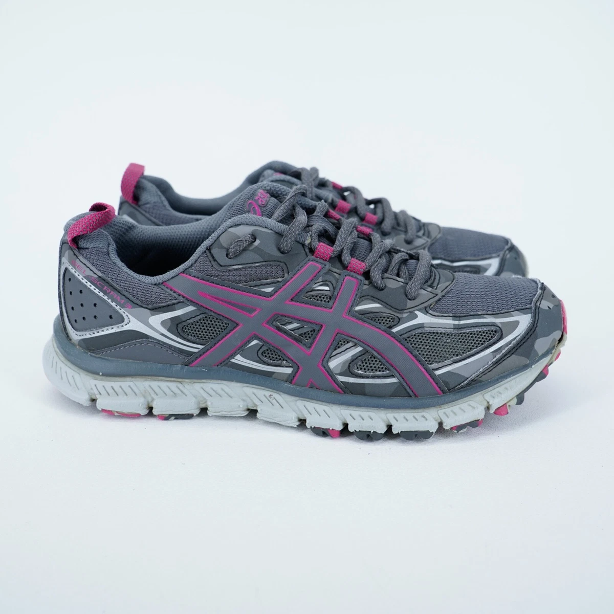 ASICS Gel Scram 3 Youth Girls Size 7.5 Trail Running Shoes Gray Pink T6K7N