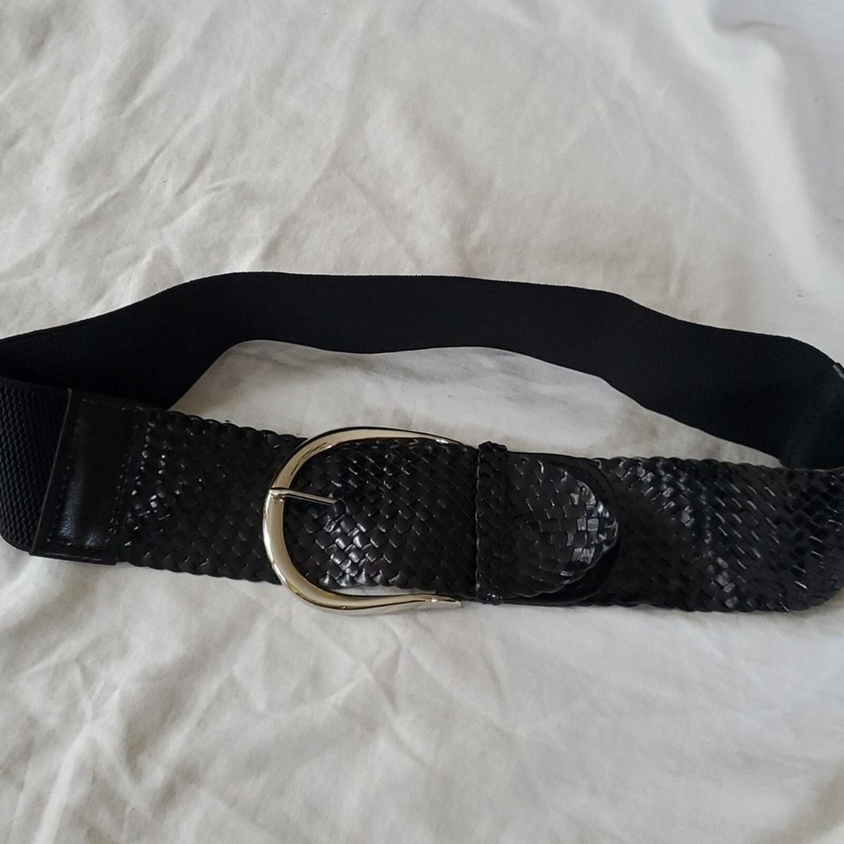 Nine West Black Wide Elastic Belt with Shiny Leather Buckle Women main image 3
