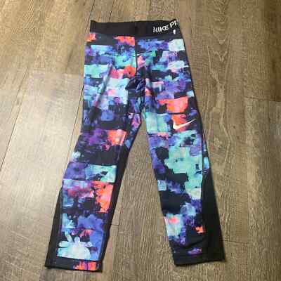 Nike Pro Training Capri Leggings Womens Size XS Blue Floral Dri Fit Cropped 