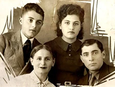 Vintage Ukrainian Family – Elegant Portrait with Son & Daughter – 1940s B&W