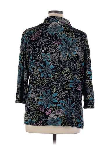 NEW VIKKI VI 1X BLACK MULTI HAWAII PRINT OPEN JACKET 54" BUST ACETATE LYCRA EUC - Picture 2 of 9