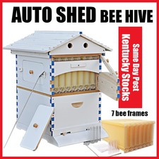 White Wooden Beekeeping Beehive House Bee Boxes 7 Auto Honey BeeComb Hive Frames