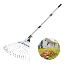 VEVOR Leaf Rake Steel Garden Rake 18-Tine 32.3-55.6 Inch Adjustable Long Handle