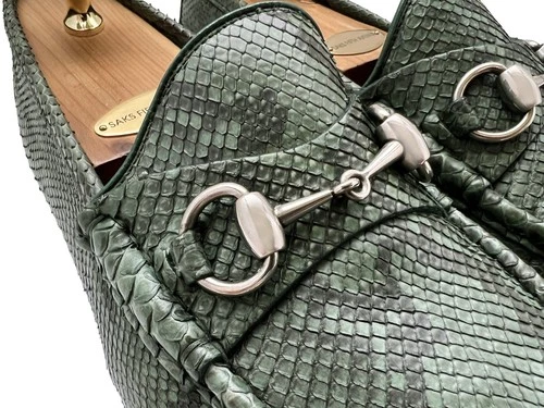 $3000 Gucci Mens Python 1953 Horsebit Shoes Green Snakeskin Loafers US 9 UK 8.5