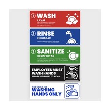  Enhanced Wash Rinse Sanitize Sink Labels, Hand Wash Only, and Employee Must...