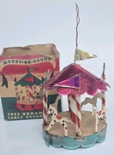 RARE 1930s Antique Foil Merry-Go-Round Carousel DELTA NOVELTY Christmas Ornament