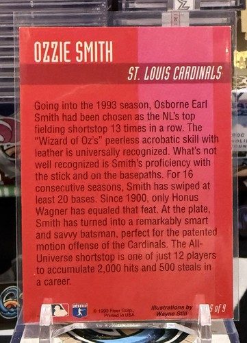 1994 Fleer Pro-Visions #5 Ozzie Smith St. Louis Cardinals JH 12C - Bild 2 von 2
