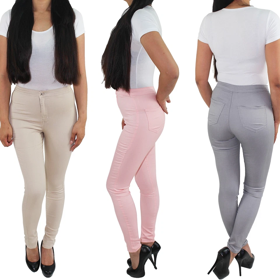 Damen Stretch Skinny Röhren High Waist Hose Slim Fit Hoher Bund Hochschnitt  - Bild 1 von 1