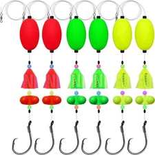 Dovesun 6PCS Catfish Rigs with Oval Float, 8/0 Hook, Double Rattle Beads & Bells