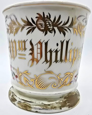 Vintage T V Porcelain Shaving Mug. Flowers With Gold Trim. Wm. Phillips