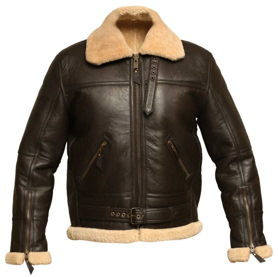 Blouson de vol homme B3 RAF aviateur marron bombardier en cuir de mouton... - Photo 4/4