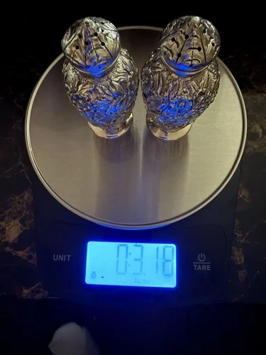 Kirk & Son Sterling Silver Repousse Salt & Pepper Shaker Pair Antique 1896-1924