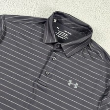 Under Armour Playoff Polo Shirt Mens Medium Gray Striped Golf Stretch 1327037