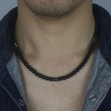 Beaded Lava Stone Necklace 6mm Surfer Collar Natural Black Men Jewelry