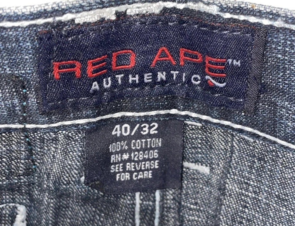 Pantalones de mezclilla vintage Y2K Red Ape bordado logotipo holgados hip hop skater para hombre talla 40x32 Foto 3 de 4