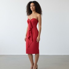 BCBGMAXAZRIA Strapless Bow Midi Dress Women 2 Red Holiday Party Festive NWT