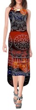 Metal Halter Neck Tropical Maxi Dress Orange Small