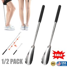 2pcs Shoe Horn Long Handle, Telescopic Shoe Horn Stainless Steel Lifter Shoehorn