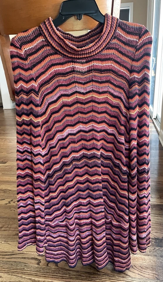 Free People 女式电缆钩针长袖连衣裙秋季节日珊瑚条蓬松 — 第 3/4 张图片